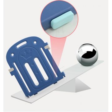 Spatiu de joaca 5 in 1 Nichiduta Crown Blue cu Leagan reglabil pe inaltime, Tobogan cu manere si trepte late, Balansoar cu jucarie muzicala si Tabla educativa