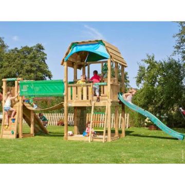 Complex de joaca din lemn Barn cu Bridge Jungle Gym