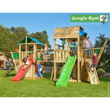 Complex de joaca din lemn cu doua turnuri si pod Jungle Gym