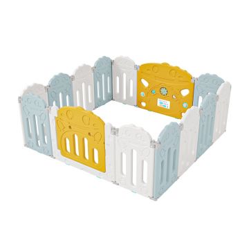 Gardulet loc de joaca Nichiduta Garden Happiness Pliabil, Modular, Margini rotunjite, Poarta de acces cu mecanism de inchidere, 155x141 cm