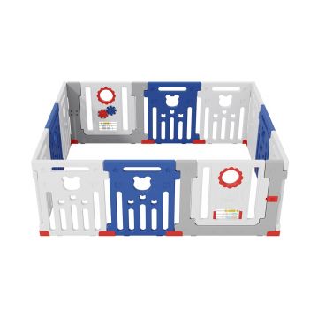 Gardulet loc de joaca Nichiduta Garden Mouse Albastru Modular, Margini rotunjite, Pliabil, Poarta de acces cu sistem de inchidere, 183 x 157 cm