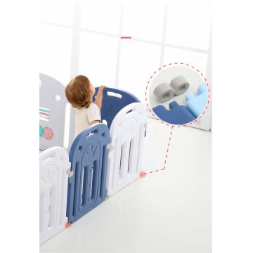 Gardulet loc de joaca Nichiduta Garden Crown BlueWhite pliabil, modular, poarta cu mecanism de inchidere