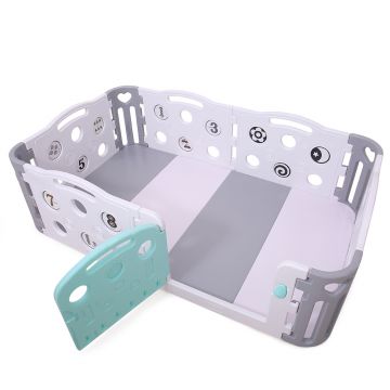 Gardulet loc de joaca Nichiduta Garden Playgorund GreyBlue cu salteluta inclusa, poarta cu mecanism de inchidere