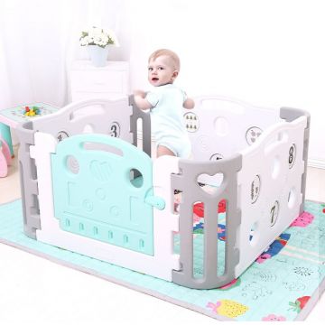 Gardulet loc de joaca Nichiduta Garden Mini Playground BlueGrey cu Margini rotunjite, Poarta de acces cu sistem de inchidere 132x132x65 cm