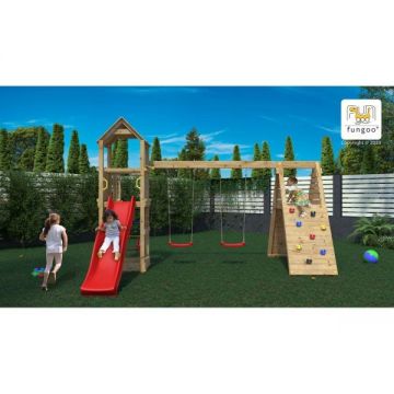 Loc de joaca din lemn Fungoo cu 2 leagane si catarator