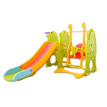 Spatiu de joaca Nichiduta Garden Family Green 3 in 1 cu Cos de baschet, Tobogan cu trepte late, margini rotunjite si Leagan cu bara detasabila, reglabil pe inaltime