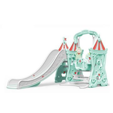 Spatiu de joaca Nichiduta Garden Circus Mint 3 in 1 cu Cos de baschet, Leagan cu bara detasabila, Tobogan cu trepte late, Manere si Margini rotunjite