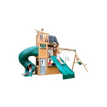 Complex de joaca din lemn, max 9 copii, 3 leagane, 3 tobogane, Summit View, Cedar Summit F29750E