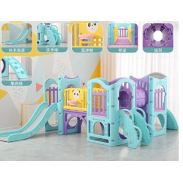 Complex de joaca pentru copii Nichiduta Garden No 6, cu tobogane, pod suspendat, manere de sprijin, tunel secret, cos de baschet, dimensiune 198 x 145 x 228 cm