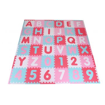 Covoras puzzle colorat, 110 piese, Knorr Toys, din spuma moale EVA, 180 x 180 cm, Cifre si litere