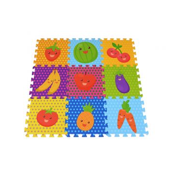 Covoras puzzle colorat, 9 piese, Knorr Toys, din spuma EVA, 30 x 30 cm, Fructe