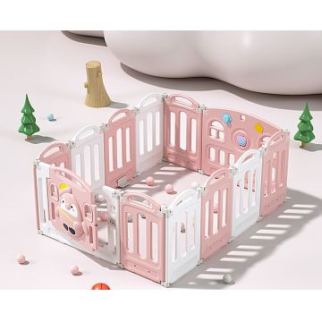 Gardulet loc de joaca Nichiduta Garden Lovely Pinguin Pink interiorexterior Pliabil, Margini rotunjite, Usa cu blocare de siguranta, 150x118 cm