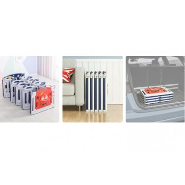 Gardulet loc de joaca Nichiduta Garden Lovely Pinguin Dark Blue cu Poarta siguranta, Picioruse antiderapante, Pliabil, Margini rotunjite, Cos de baschet, 150x118 cm