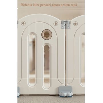 Gardulet loc de joaca Nichiduta Garden Moon House Coffee 200x160 cm cu poarta de siguranta,cos de baschet, tabla de scris, covoras din spuma 4cm grosime, cuburi, cosulet pliabil, 100 bile si casuta