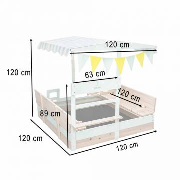 Loc de joaca din lemn pentru copii Ikonka Truck, Sabliera tip Camion cu bancute integrate, depozitare laterala si copertina reglabila 360 anti-UV