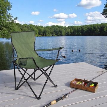 Scaun pentru camping, pliabil si portabil, suport pahar, 50x82x80 cm, verde