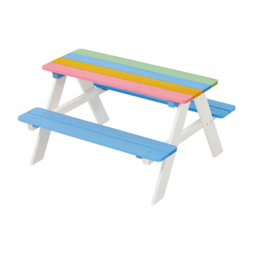 Set masuta cu bancute din lemn pentru copii Ginger Home Rainbow utilizare in gradina, curte, balcon cat si in interiorul camerei copiilor