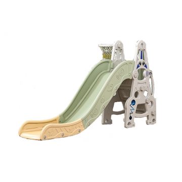 Spatiu de joaca 3in1 Nichiduta Garden Astronaut Green cu Tobogan, Leagan cu bara de protectie detasabila, jucarie muzicala, Cos de baschet, Minge si Piscina cu 200 bile incluse