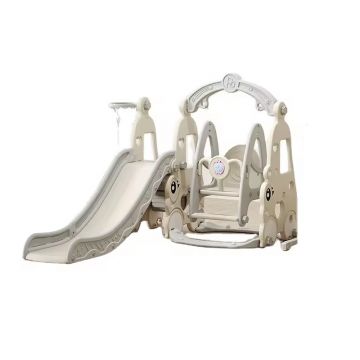 Spatiu de joaca 4 in 1 Nichiduta Garden Happy Turtle Arcada Beige cu tobogan, leagan cu bara de protectie detasabila, jucarie muzicala, cos de baschet, minge, poarta de fotbal, piscina cu 200 bile