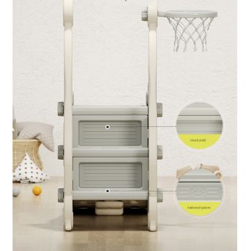 Spatiu de joaca 4 in 1 Nichiduta Garden Happy Turtle Beige cu tobogan, leagan cu bara de protectie detasabila, jucarie muzicala, cos de baschet, minge si poarta de fotbal