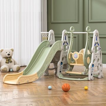 Spatiu de joaca 3in1 Nichiduta Garden Astronaut Green cu tobogan, leagan cu bara de protectie detasabila, jucarie muzicala, cos de baschet si minge inclusa