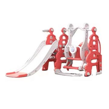 Spatiu de joaca pentru copii Nichiduta Garden Tower Red interiorexterior 3in1 cu tobogan, leagan cu bara de protectie detasabila, jucarie muzicala, cos de baschet si mingie inclusa