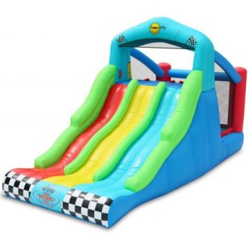 Spatiu de joaca gonflabil Race, cu trei tobogane, loc de sarit si de catarat Happy Hop 9774
