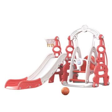 Spatiu de joaca Nichiduta Garden Tower Arcada Red 3in1 cu tobogan, leagan cu bara de protectie detasabila, jucarie muzicala, cos de baschet, minge