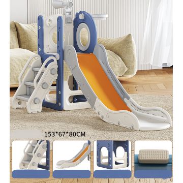 Spatiu de joaca pentru copii Nichiduta Garden bluewhite, de interiorexterior, cu tobogan, balustrada de sustinere, treptele late, dimensiune 153 x 67 x 80 cm