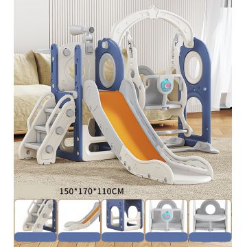 Spatiu de joaca pentru copii Nichiduta Garden bluewhite, de interiorexterior, cu tobogan, treptele de acces, balustrade laterale de sustinere, dimensiune 150 x 170 x 110 cm