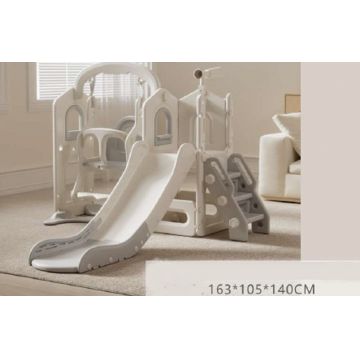 Spatiu de joaca pentru copii Nichiduta Garden GreyWhite, cu tobogan, leagan, scara si manere de sustinere, zona de observare cu telescop integrat, dimensiune 163 x 105 x 140 cm