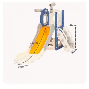 Spatiu de joaca pentru copii Nichiduta Garden greywhite, de interiorexterior, cu tobogan, balustrada de sustinere, treptele late, dimensiune 153 x 67 x 80 cm
