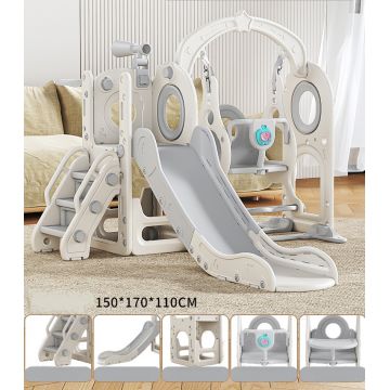 Spatiu de joaca pentru copii Nichiduta Garden greywhite, de interiorexterior, cu tobogan, treptele de acces, balustrade laterale de sustinere, dimensiune 150 x 170 x 110 cm