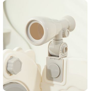 Spatiu de joaca pentru copii Nichiduta Garden greywhite, de interiorexterior, Leagan muzical cu masuta, tobogan, treptele de acces, balustrade laterale de sustinere, 150 x 170 x 110 cm