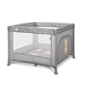 Tarc de joaca, Lorelli Play N Relax, 100 x 100 x 75 cm, deschidere laterala, geanta de transport, Grey Adventure