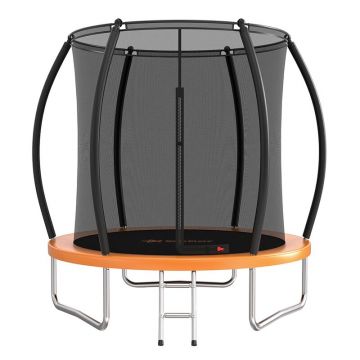 Trambulina, Bebe Stars, Pentru copii, 185 cm, Cu plasa interioara si scara, Cadru galvanizat, 3 ani+, Conform cu EN 71-14:2018 CE, Negru