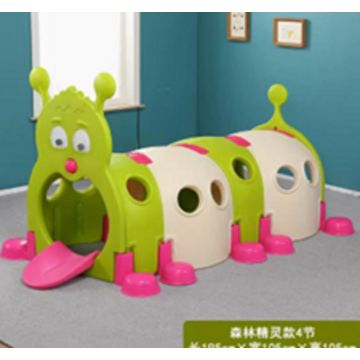 Tunel de joaca pentru copii Nichiduta Garden Omida greenbeige, design modular cu 4 segmente tubulare, robust si sigur, dimensiune 195 x 105 x 105 cm