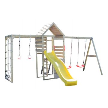 Turn de joaca cu 2 platforme, Wendi Toys, panou de catarare, tobogan, leagan dublu si modul de gimnastica