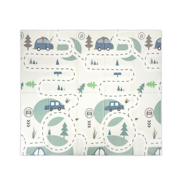 Covoras de joaca termic, Lorelli, din spuma XPE, design cu doua fete, pliabil, impermeabil, 180 x 200 cm, Funny City and Stars